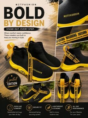 Men's Black & Yellow MLO prototype Slip-On Sneakers
